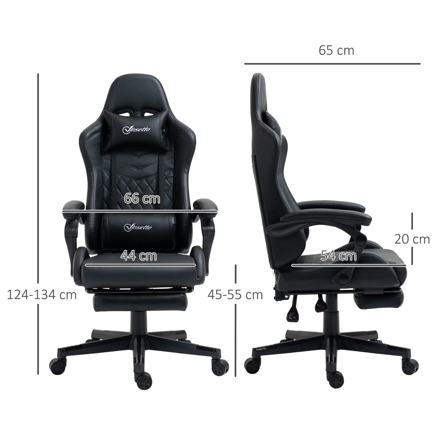 Computer Gaming Chair with Footrest, Video Gaming Chair, Black dimensions