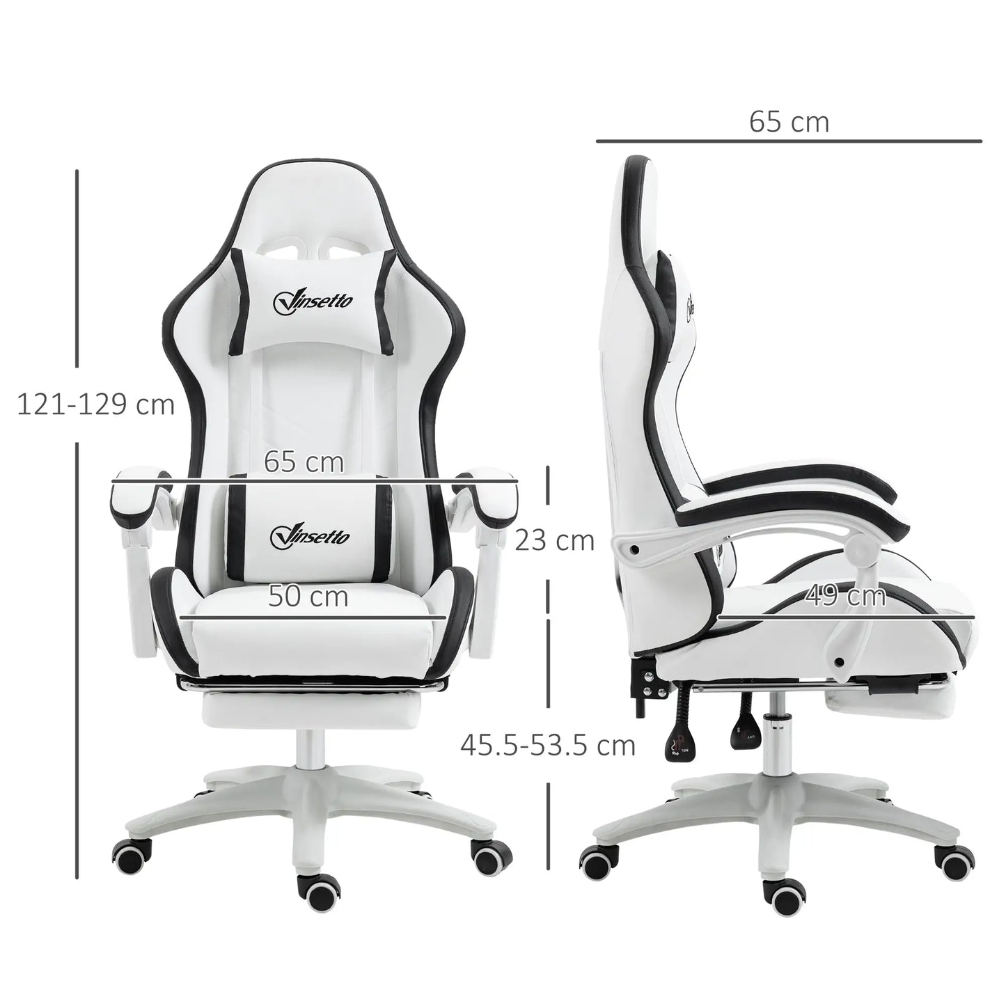 Computer Gaming Chair with Footrest, , White and Black dimensions