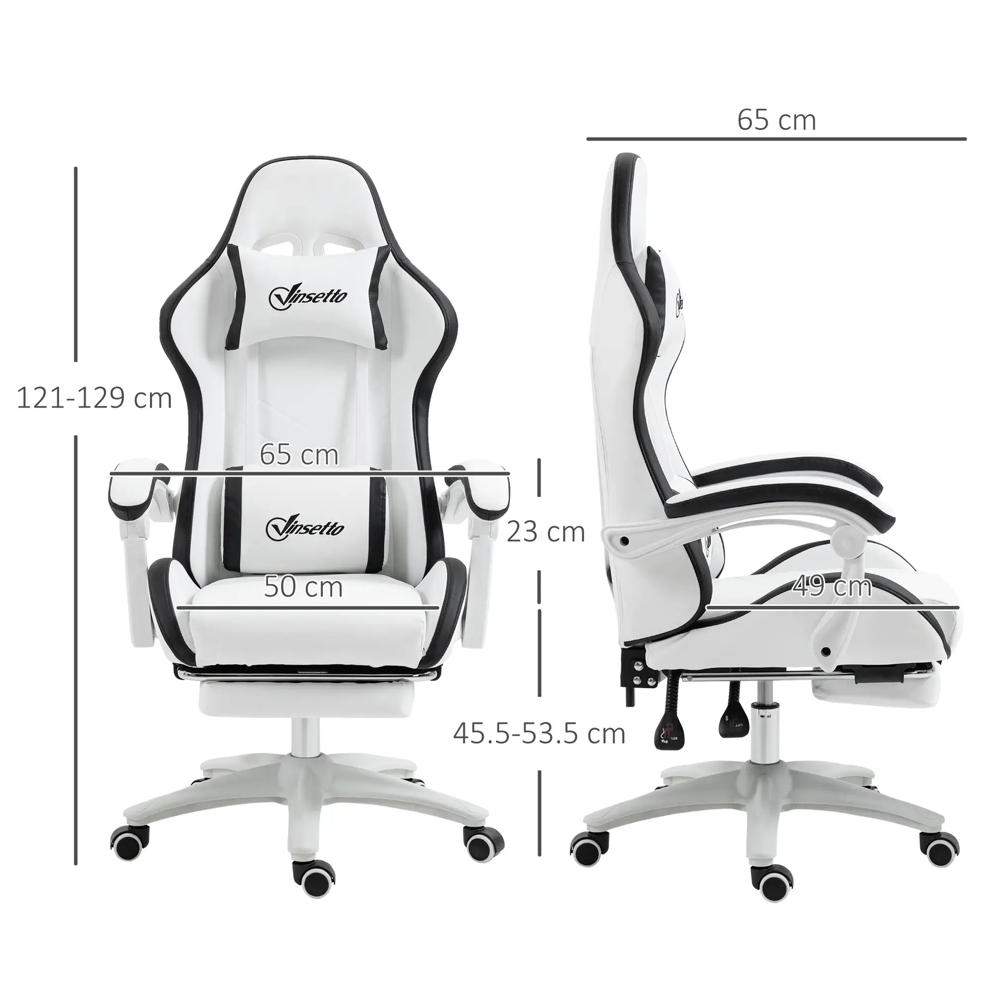 Computer Gaming Chair with Footrest, , White and Black dimensions