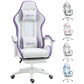 Computer Gaming Chair with Footrest, White and Purple