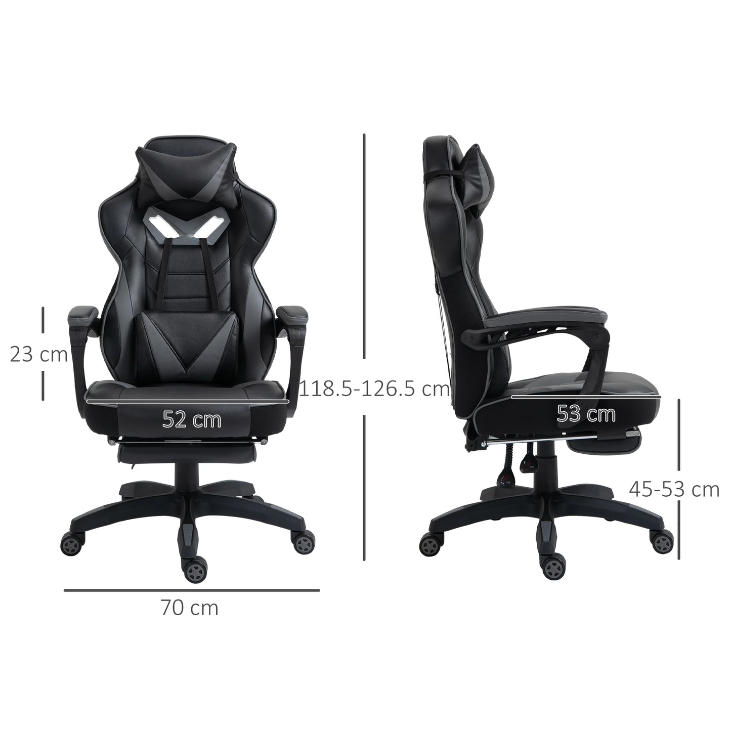 Computer Gaming Chair with Lumbar Support and Footrest, Grey dimensions
