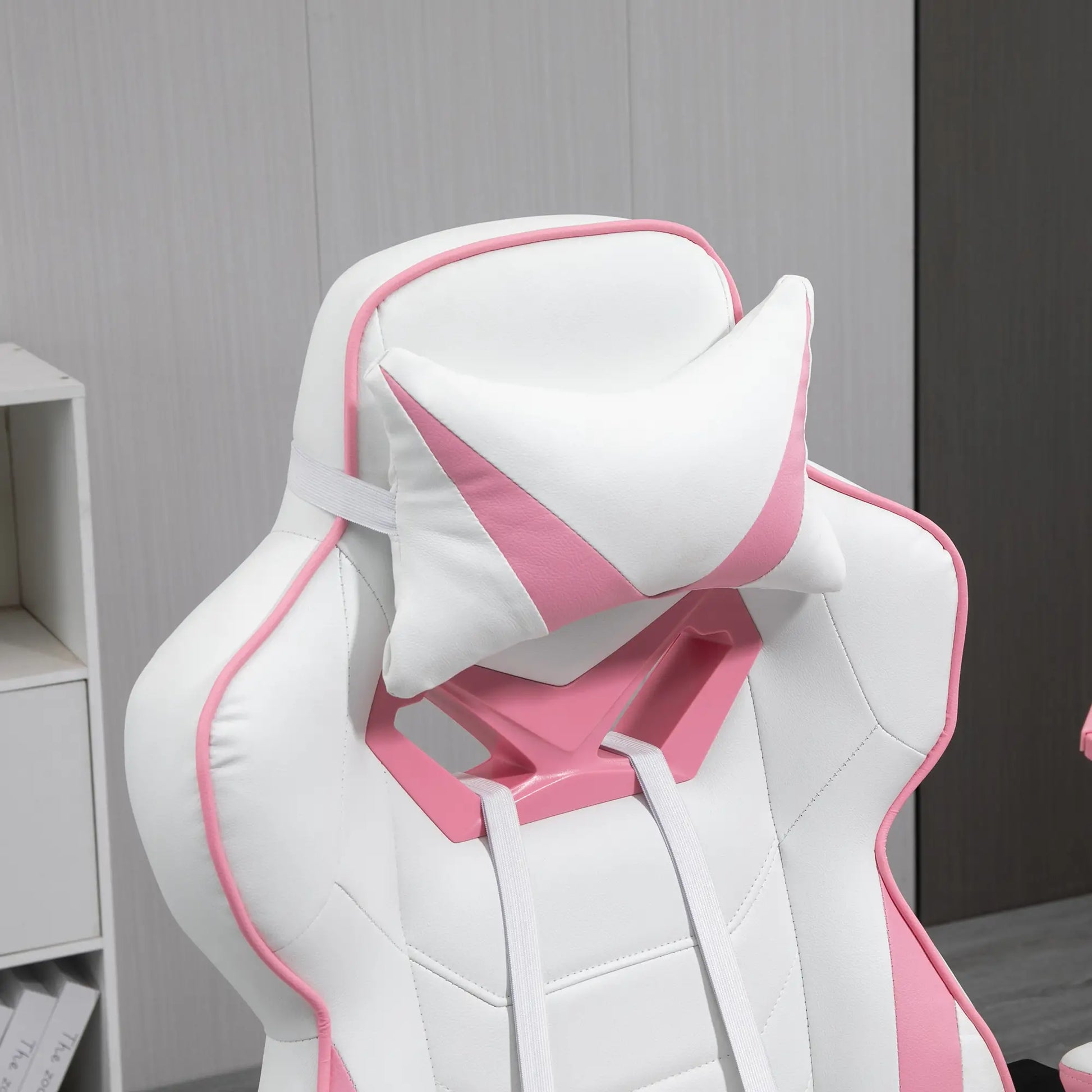 Computer Gaming Chair with Lumbar Support and Footrest, Pink headrest
