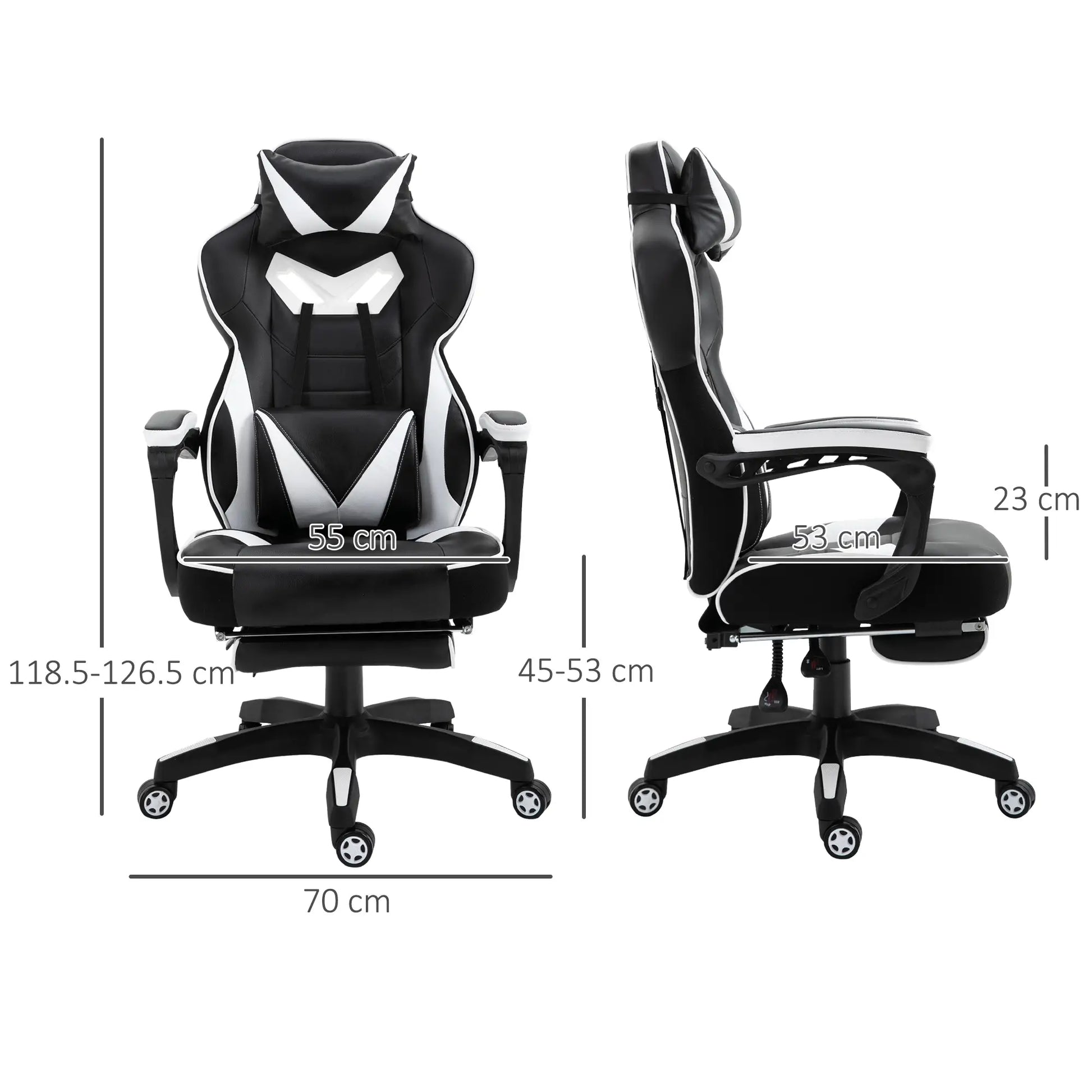 Computer Gaming Chair with Lumbar Support and Footrest, White dimensions