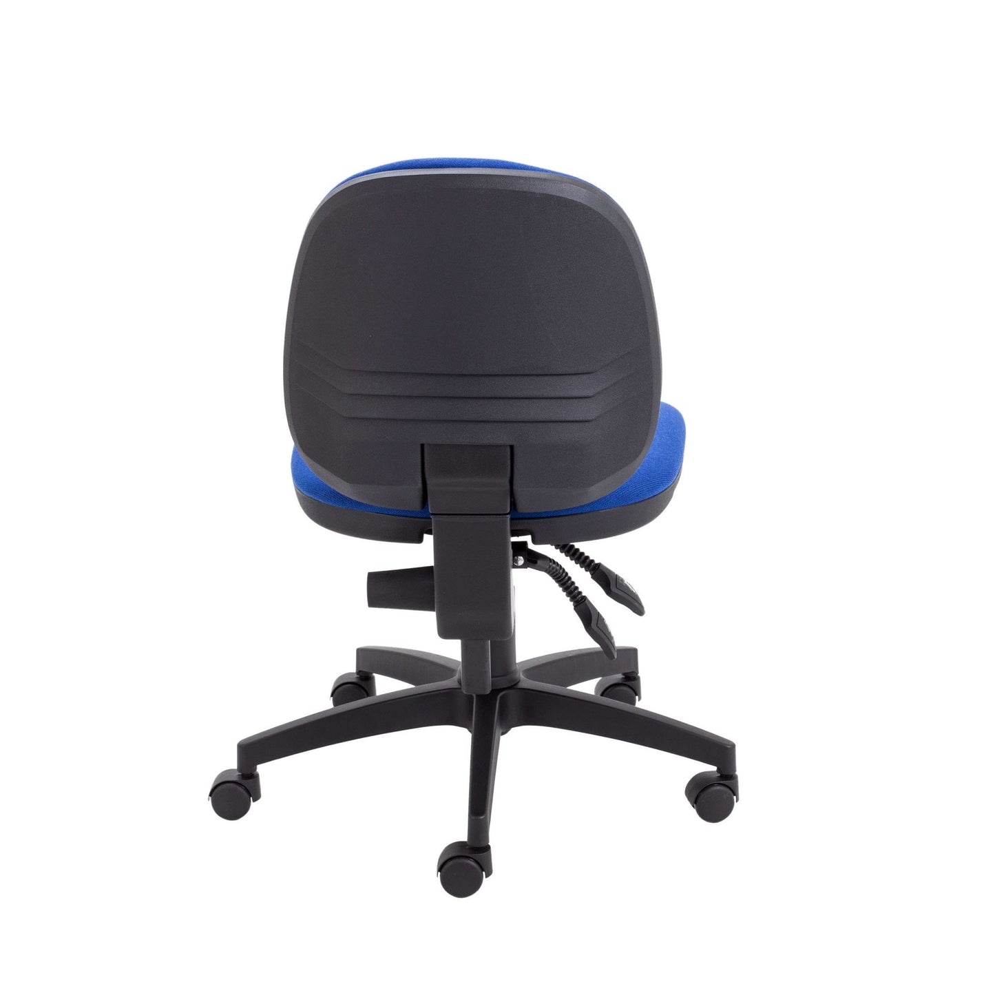 Blue office chair with blue accents on a white background