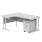White L-shaped office desk with a pedestal unit on a white background