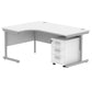 White L-shaped desk with a white pedestal on a white background