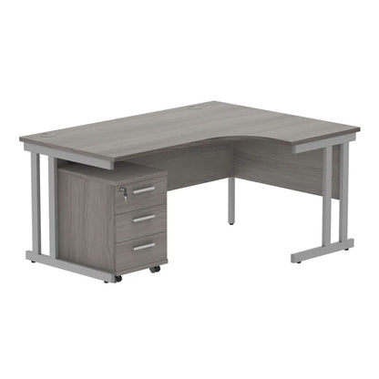 Corner office desk with gray finish on a white background