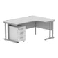 White L-shaped desk with a cabinet on a white background