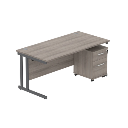Wooden office desk with a drawer unit on a white background