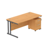 Wooden office desk with a cabinet on a white background