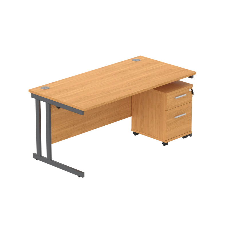 Wooden office desk with a cabinet on a white background
