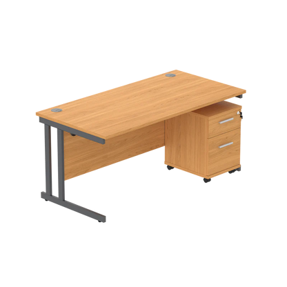 Wooden office desk with a cabinet on a white background