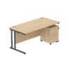Wooden office desk with a pedestal unit on a white background