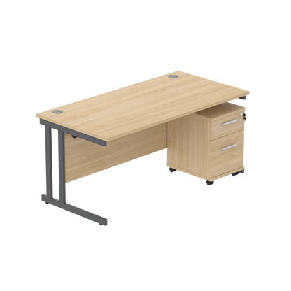 Wooden office desk with a pedestal unit on a white background