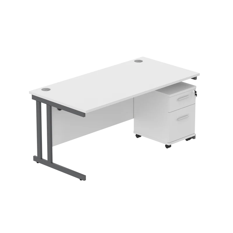 Core Desk & 2 Drawer Bundle in White against a checked background.