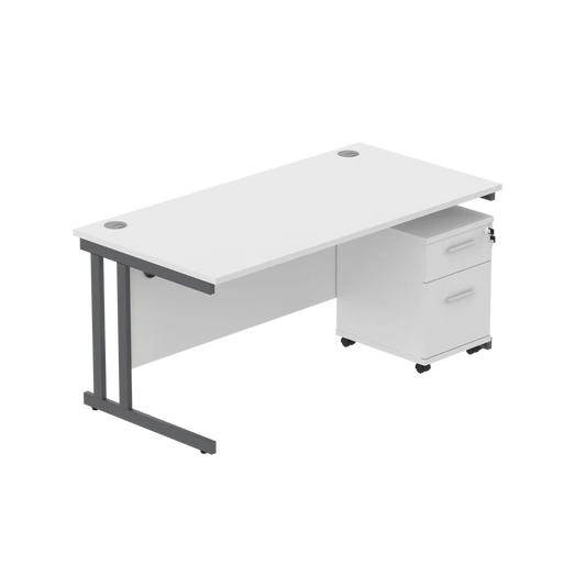 Core Desk & 2 Drawer Bundle in White against a checked background.
