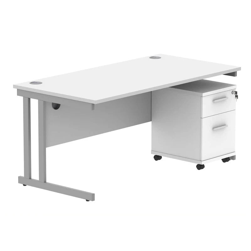 Core Desk & 2 Drawer Bundle in White against a white background.