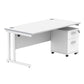 Core Desk & 2 Drawer Bundle in White against a white background. 
