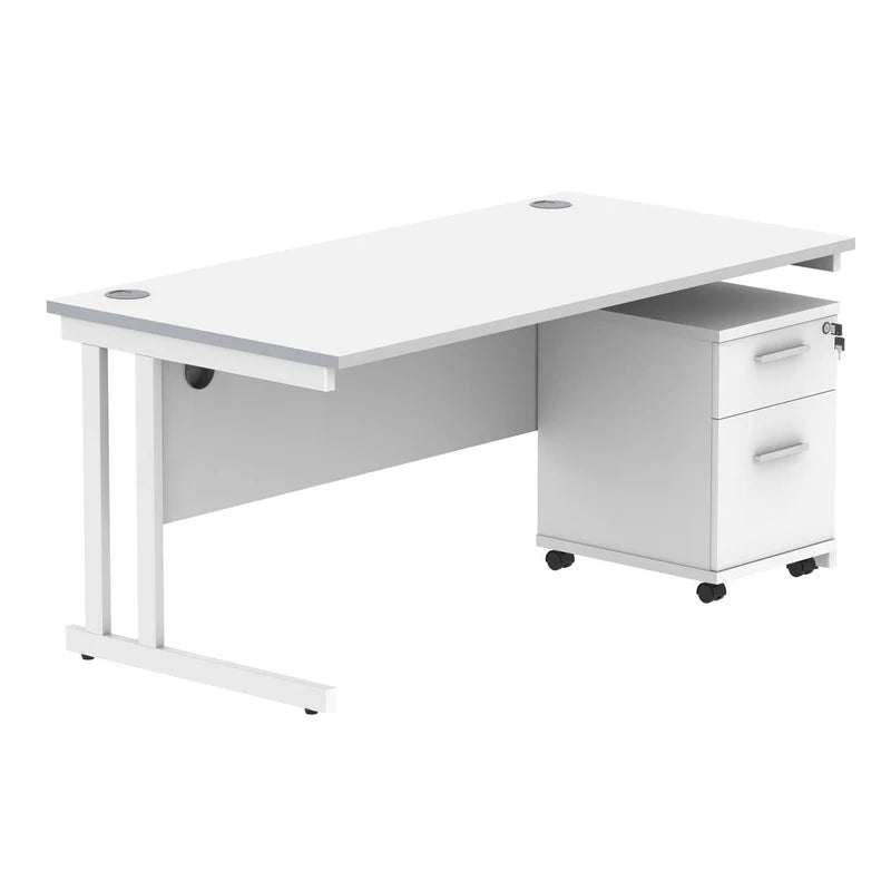Core Desk & 2 Drawer Bundle in White against a white background. 