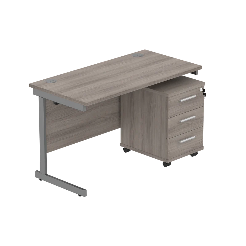 Wooden office desk with a cabinet on a white background