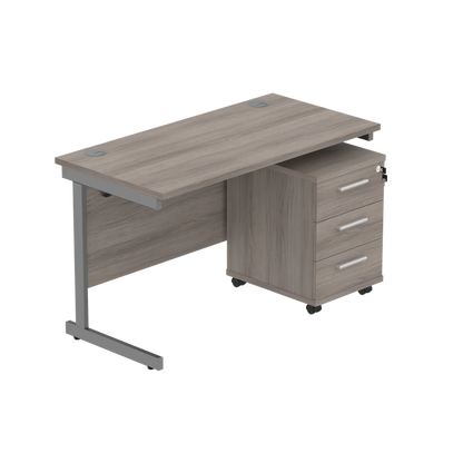 Wooden office desk with a cabinet on a white background