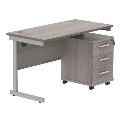 Gray office desk with a mobile pedestal on a white background