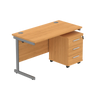 Wooden office desk with a pedestal unit on a white background