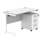 White office desk with a pedestal unit on a white background