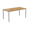 Wooden table with metal legs on a white background