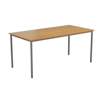 Wooden table with metal legs on a white background