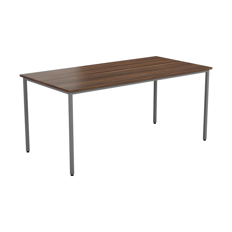 Wooden table with metal legs on a white background