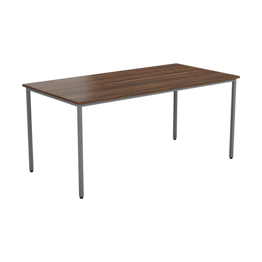Wooden table with metal legs on a white background