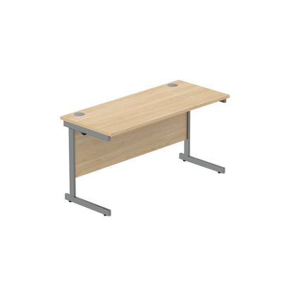 Wooden office desk with silver legs on a white background