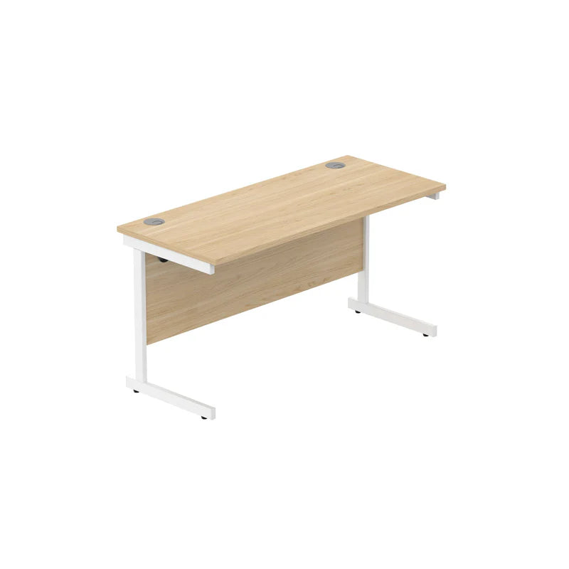 Wooden desk with white legs on a white background