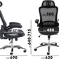 Black office chair with dimensions labeled on a white background