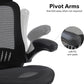 Black office chair with pivot arms and soft PU arm pads on a white background
