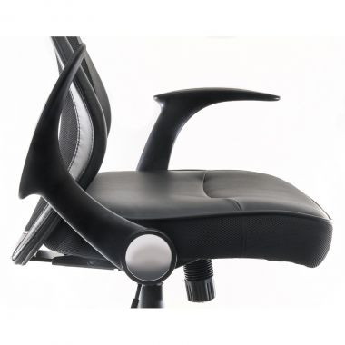 Black office chair with mesh backrest on a white background