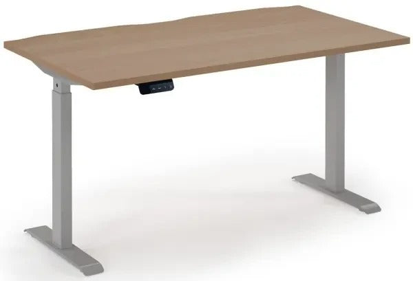Wooden desk with silver legs on a white background