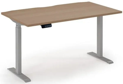 Wooden desk with silver legs on a white background