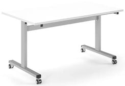 White table with wheels on a white background