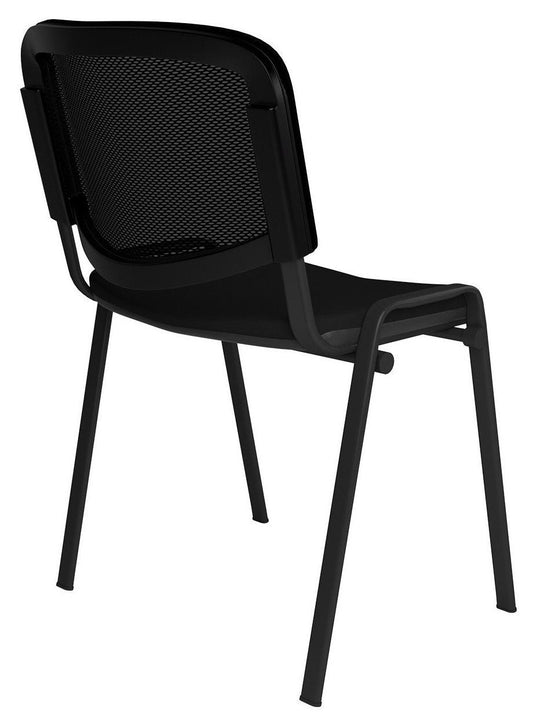 Black office chair with mesh back on a white background