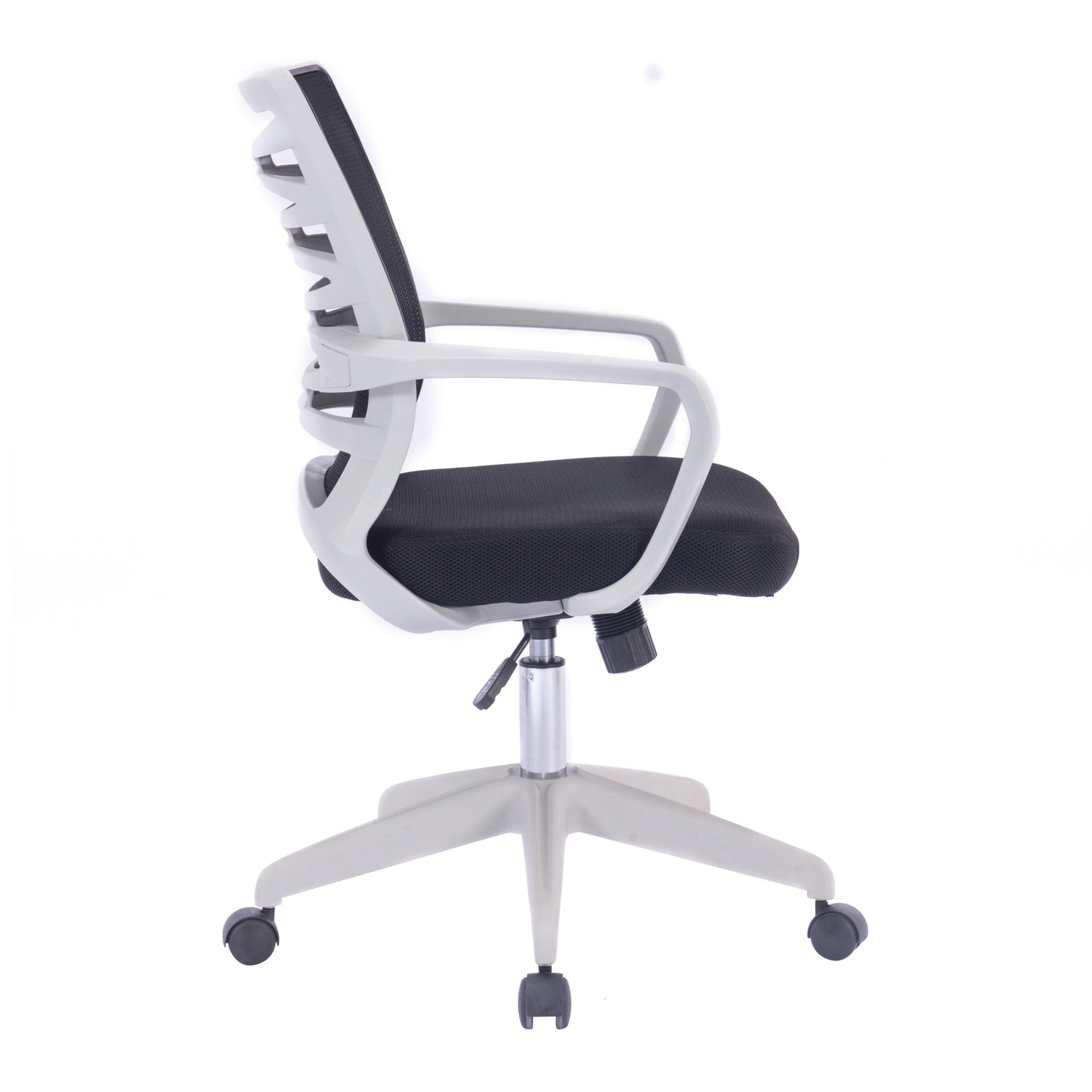 Black office chair with white frame on a white background