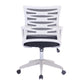 White office chair with black mesh back and seat on a white background