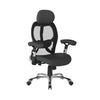 Black office chair with mesh back on a white background