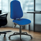 Blue office chair in an office setting with a blurred background