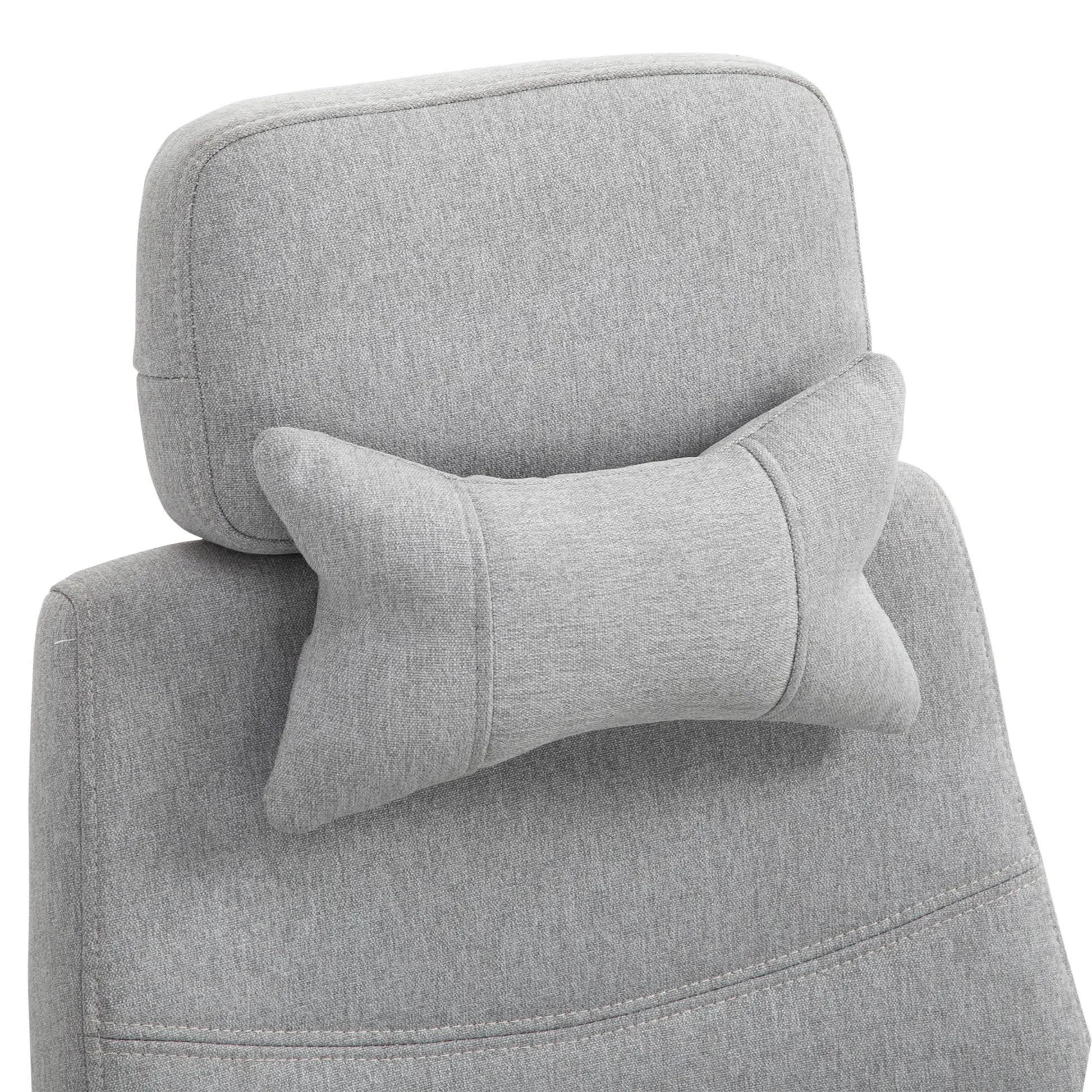 Gray upholstered chair with a matching pillow on a white background