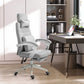Gray office chair in a modern office setting with a desk and decor.