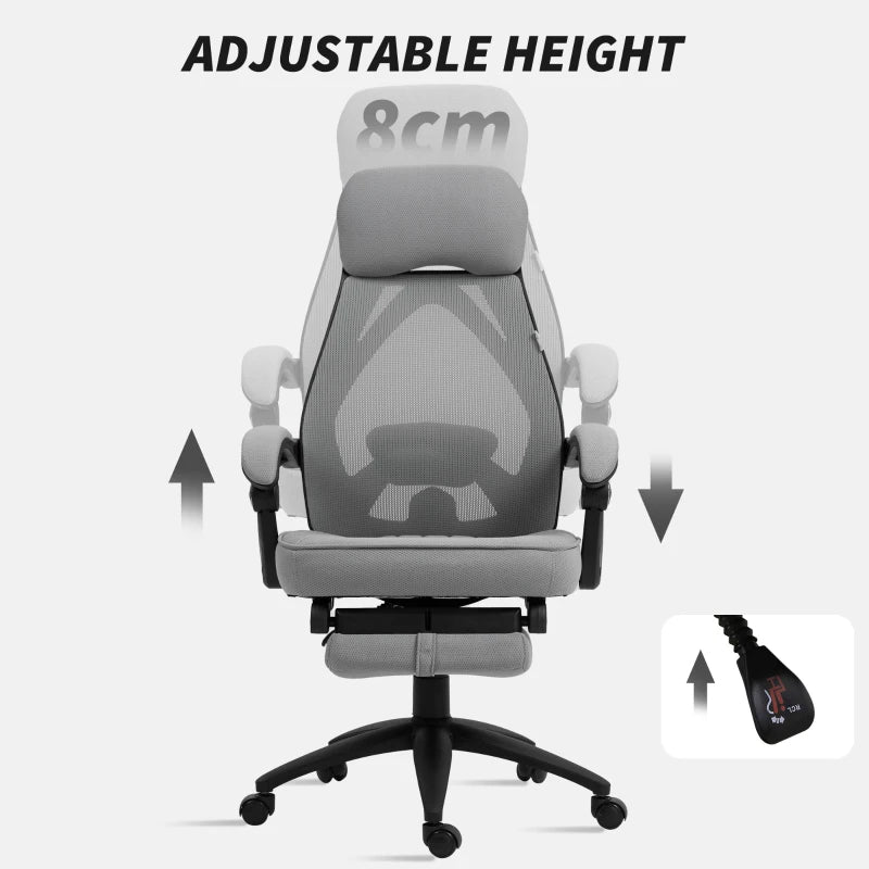 Gray office chair with adjustable height feature on a white background