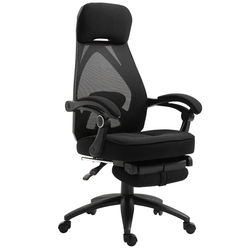 Black office chair with mesh backrest on a white background