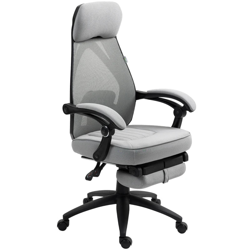 Gray office chair with mesh back and armrests on a white background